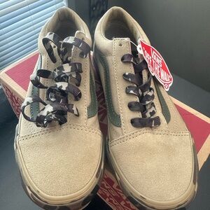 Vans Tan and Green Sneakers with Iconic Style